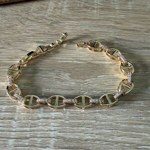 Helix Gold Tone Bracelet with Crystal Links 6.5-7 (Extension)